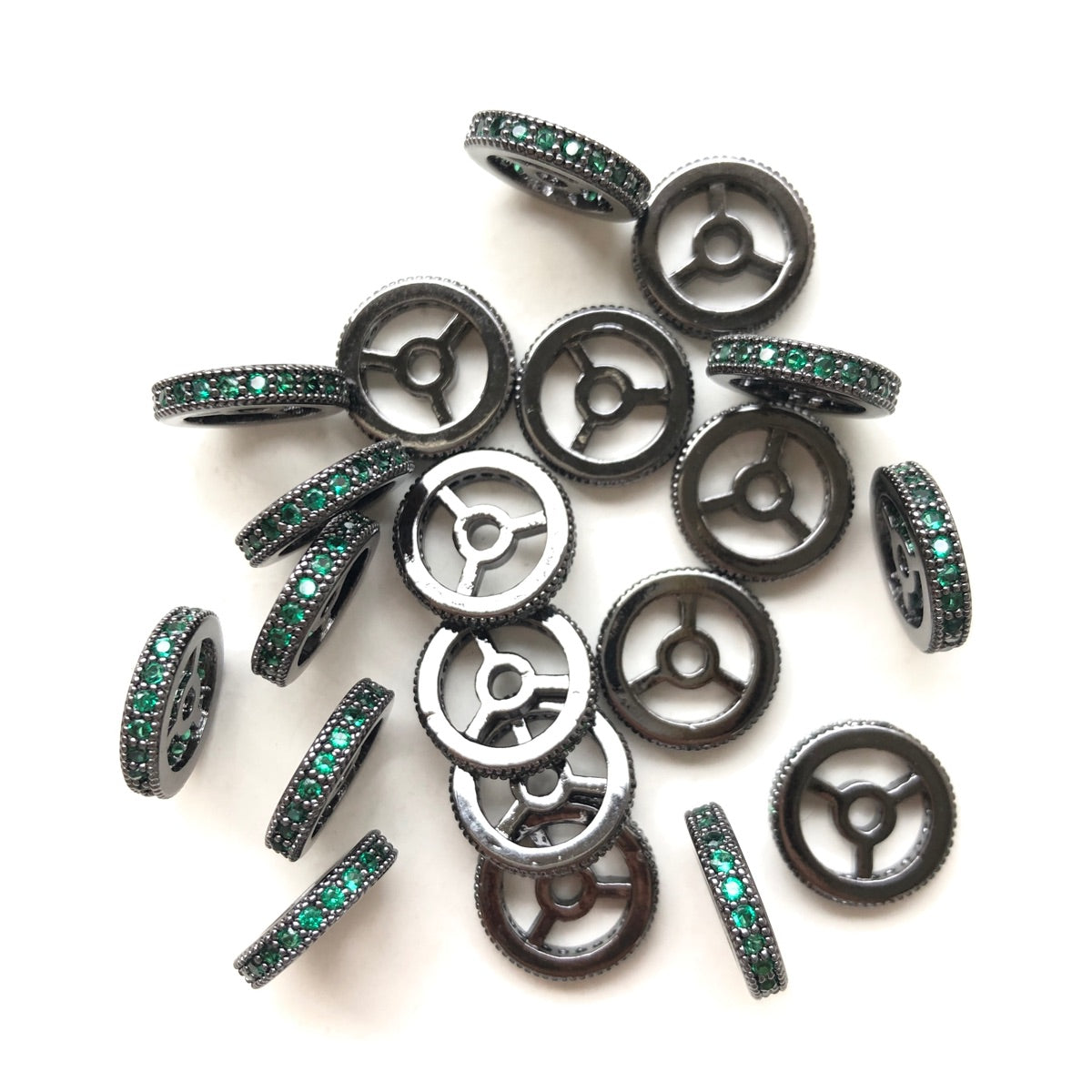 20pcs/lot 9.6/12mm Green CZ Paved Wheel Rondelle Spacers Black CZ Paved Spacers New Spacers Arrivals Rondelle Beads Charms Beads Beyond