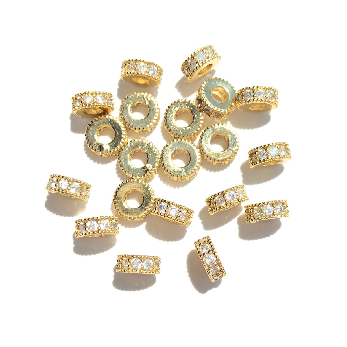 20-50pcs/lot 5.8*2.5mm CZ Paved Small Rondelle Wheel Spacers Gold CZ Paved Spacers New Spacers Arrivals Rondelle Beads Wholesale Charms Beads Beyond