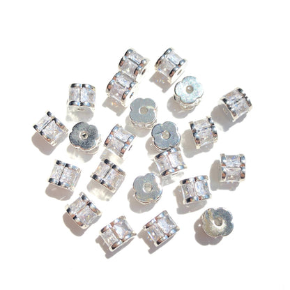 20-50pcs/lot Rectangle CZ Paved Flower Spacers Silver CZ Paved Spacers New Spacers Arrivals Rondelle Beads Wholesale Charms Beads Beyond