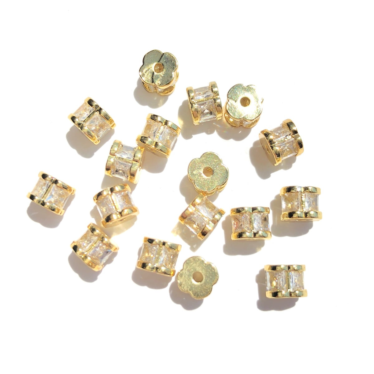 20-50pcs/lot Rectangle CZ Paved Flower Spacers Gold CZ Paved Spacers New Spacers Arrivals Rondelle Beads Wholesale Charms Beads Beyond