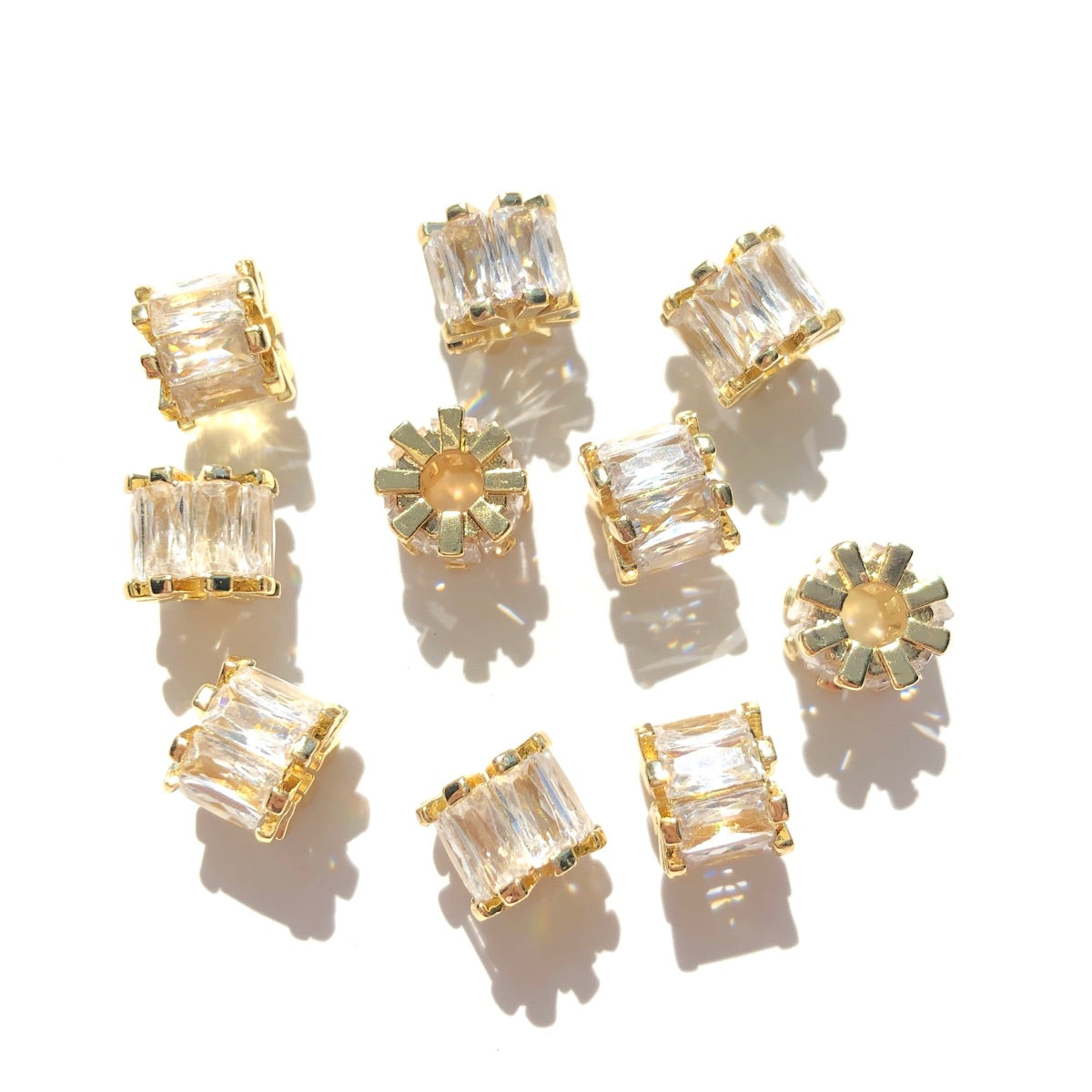 10-20-50pcs/lot Rectangle CZ Paved Rondelle Wheel Spacers Gold CZ Paved Spacers Big Hole Beads New Spacers Arrivals Rondelle Beads Wholesale Charms Beads Beyond