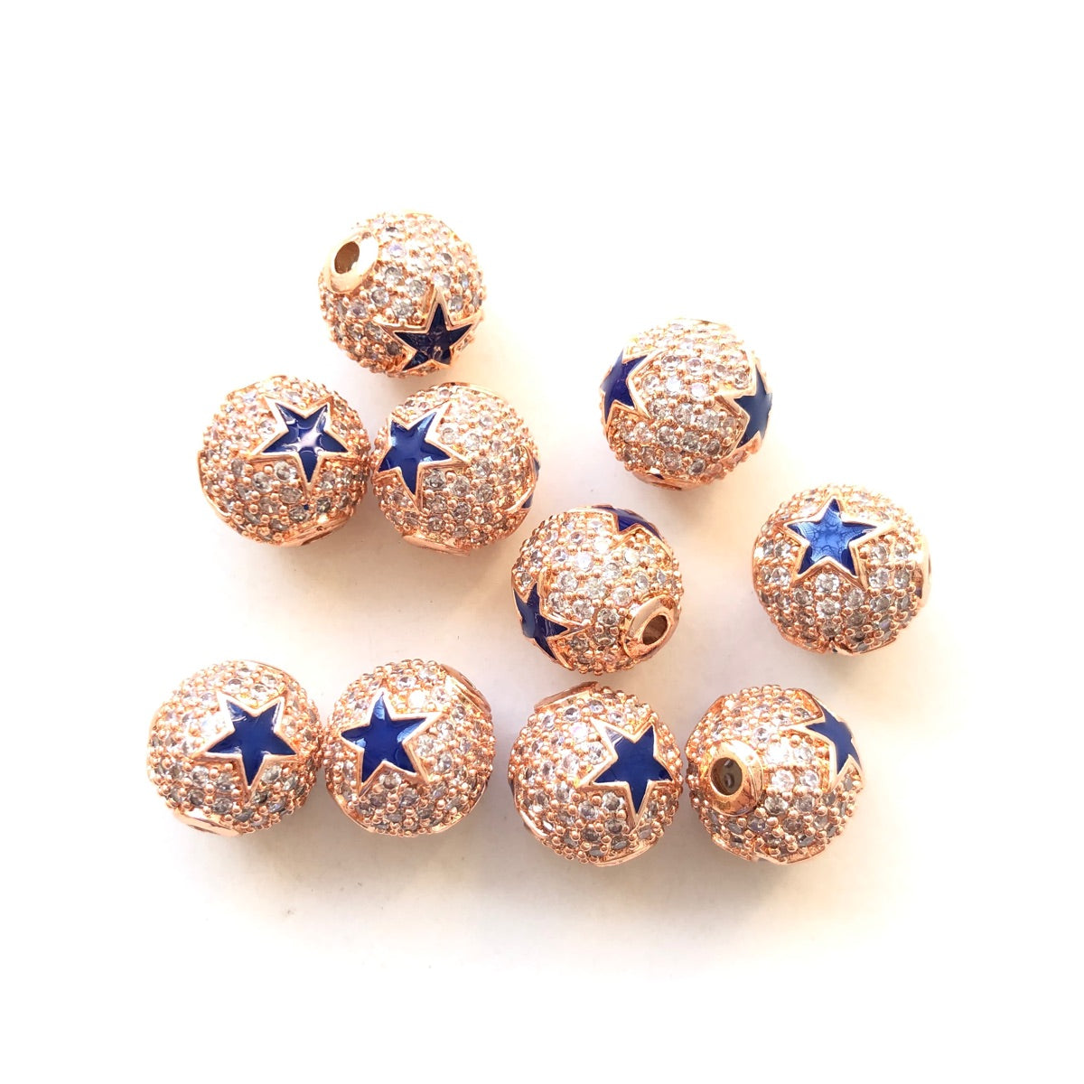 10-20pcs/lot 10mm CZ Paved Cowboys Star Ball Spacers Beads Rose Gold CZ Paved Spacers 10mm Beads American Football Sports Ball Beads New Spacers Arrivals Charms Beads Beyond