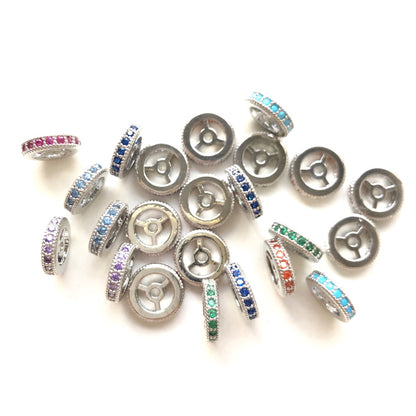 20pcs/lot 9.6/12mm Multicolor CZ Paved Wheel Rondelle Spacers Mix Silver CZ Paved Spacers New Spacers Arrivals Rondelle Beads Charms Beads Beyond