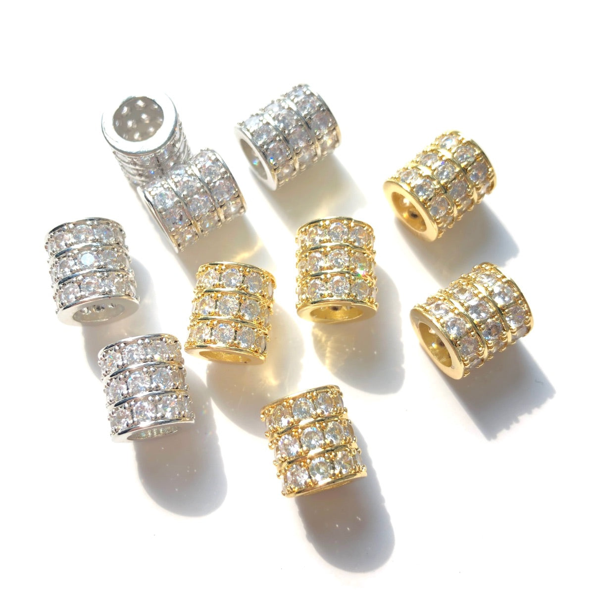 10-20-50pcs/lot 10*9mm CZ Paved Big Hole Rondelle Wheel Spacers Mix Colors CZ Paved Spacers Big Hole Beads New Spacers Arrivals Rondelle Beads Wholesale Charms Beads Beyond