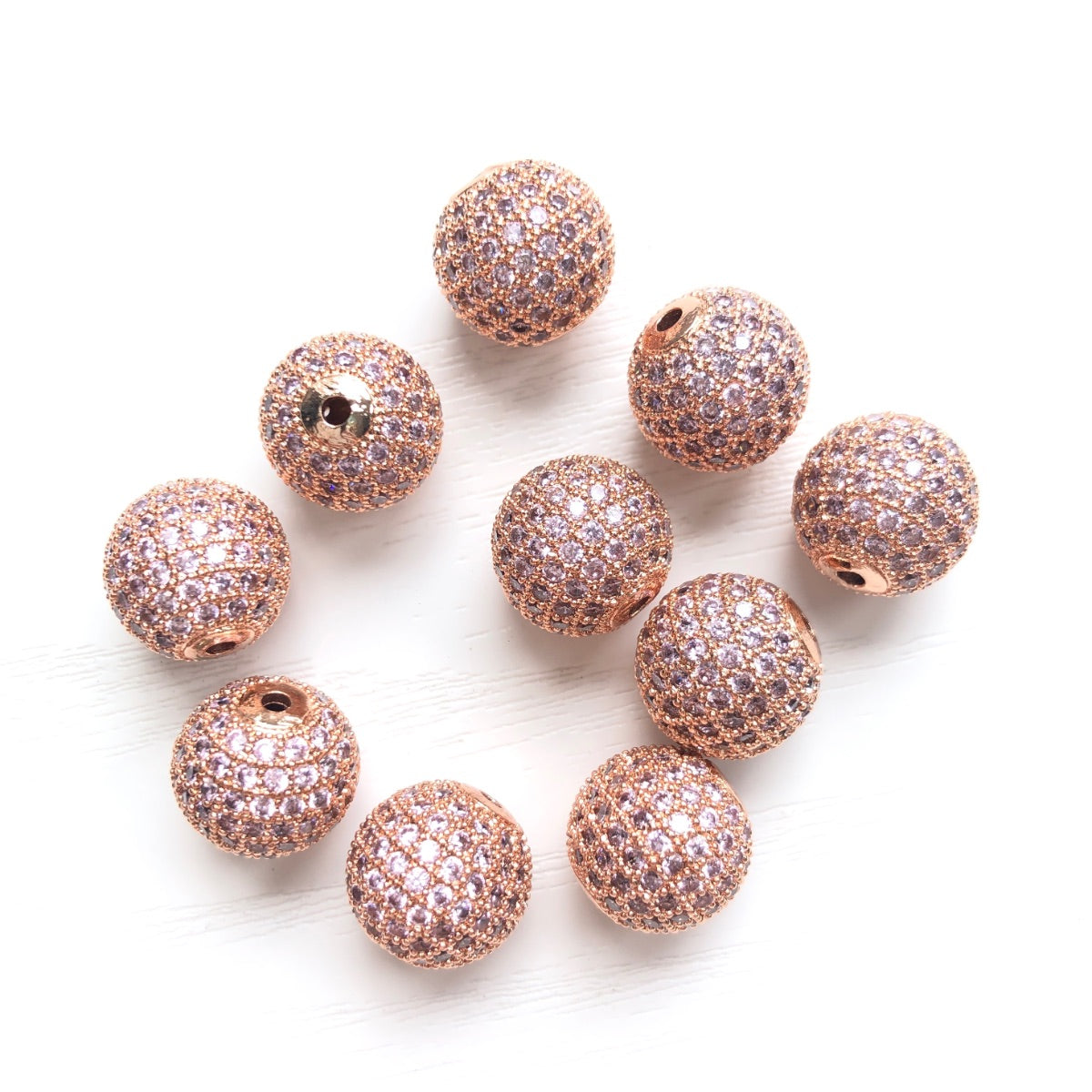 5/10/20pcs/lot 12mm Pink CZ Paved Ball Spacers Pink on Rose Gold CZ Paved Spacers 12mm Beads Ball Beads Colorful Zirconia Charms Beads Beyond