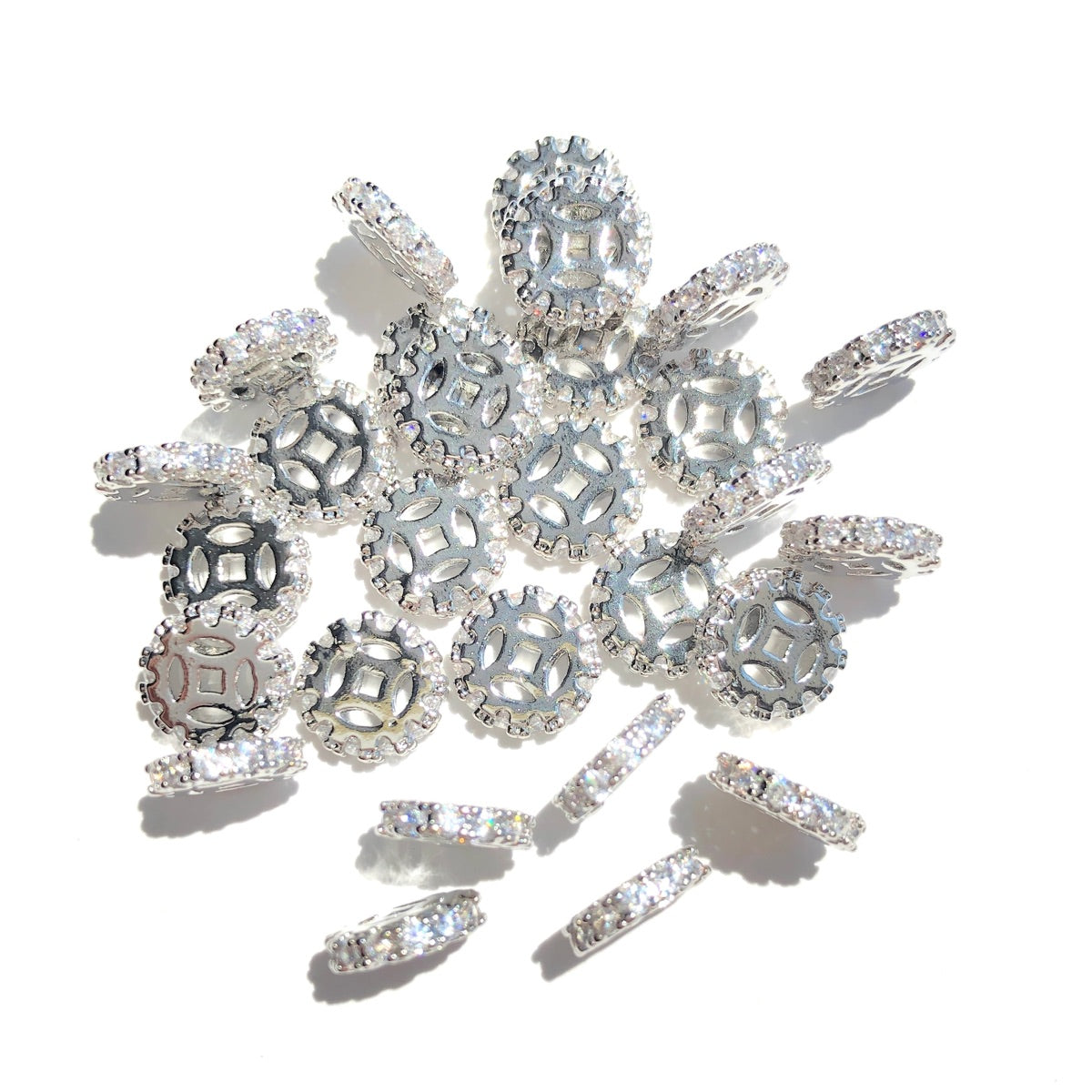 20-50pcs/lot 8*2mm CZ Paved Rondelle Wheel Spacers Silver CZ Paved Spacers New Spacers Arrivals Rondelle Beads Wholesale Charms Beads Beyond