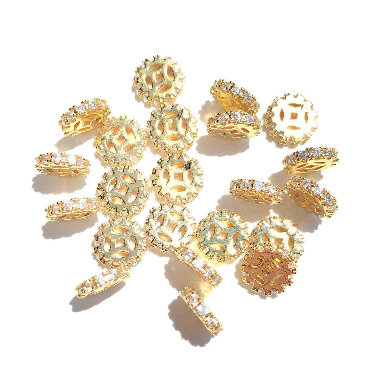 20-50pcs/lot 8*2mm CZ Paved Rondelle Wheel Spacers Gold CZ Paved Spacers New Spacers Arrivals Rondelle Beads Wholesale Charms Beads Beyond