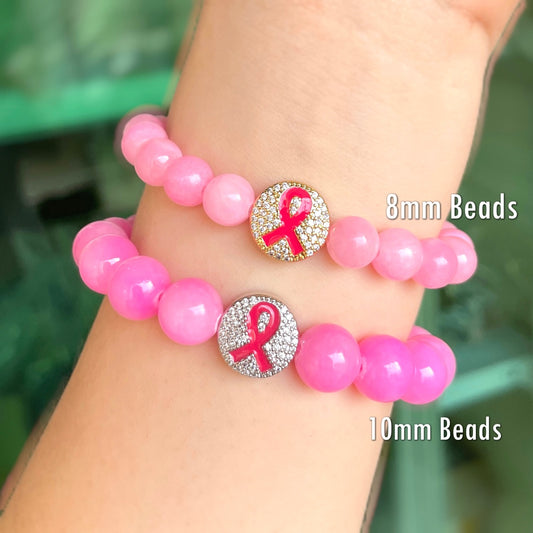 10-20pcs/lot 13mm Pink Ribbon Round Spacers for Breast Cancer Awareness CZ Paved Spacers Breast Cancer Awareness New Spacers Arrivals Charms Beads Beyond