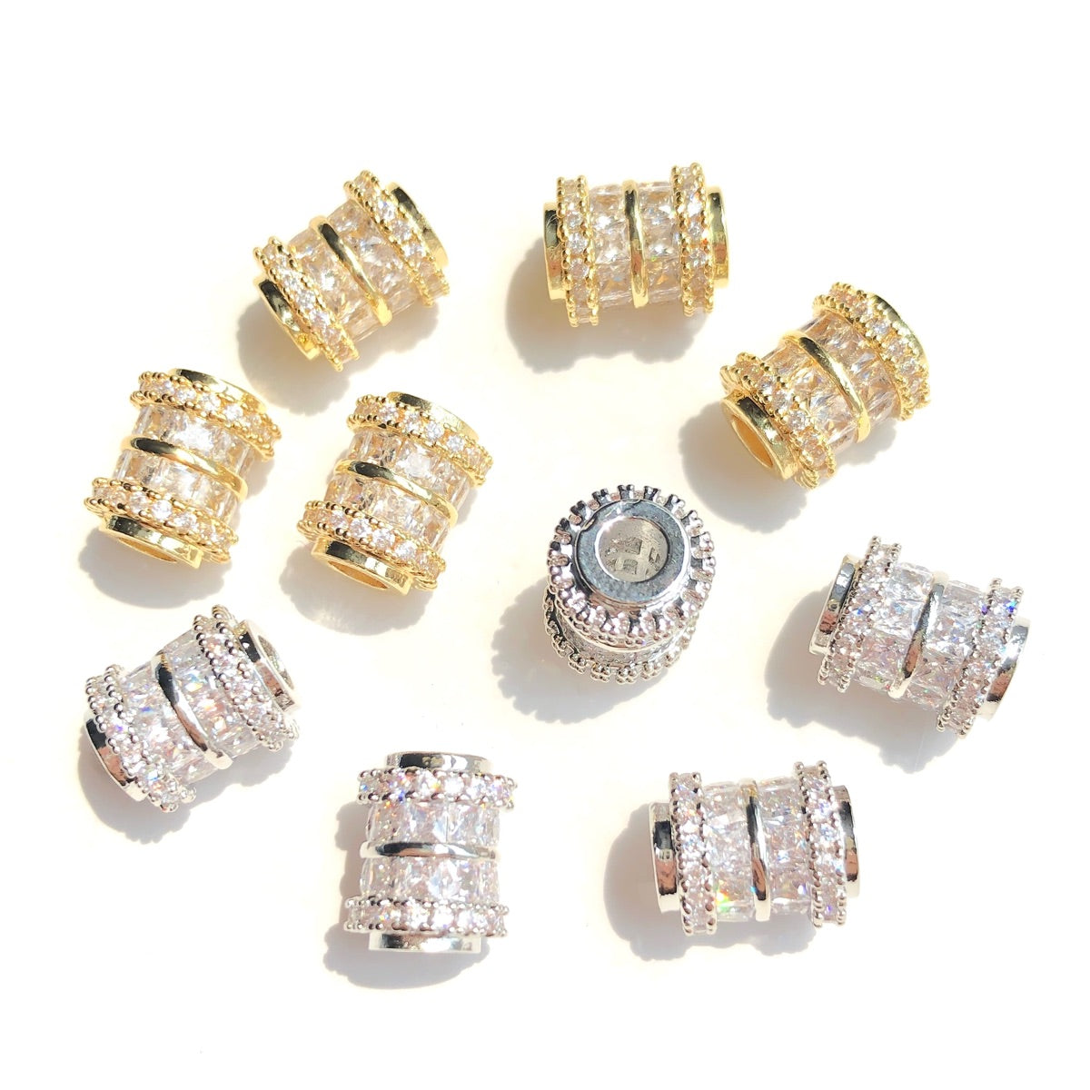 10-20-50pcs/lot Square CZ Paved Tube Rondelle Wheel Spacers Mix Colors CZ Paved Spacers Big Hole Beads New Spacers Arrivals Rondelle Beads Wholesale Charms Beads Beyond