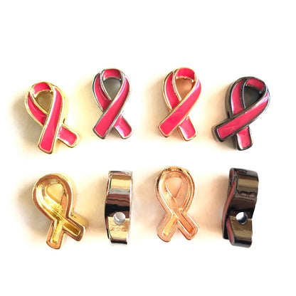 10-20pcs/lot Enamel Pink Ribbon Spacers Beads for Breast Cancer Awareness Mix Colors CZ Paved Spacers Breast Cancer Awareness New Spacers Arrivals Charms Beads Beyond