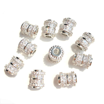 10-20-50pcs/lot Square CZ Paved Tube Rondelle Wheel Spacers Silver CZ Paved Spacers Big Hole Beads New Spacers Arrivals Rondelle Beads Wholesale Charms Beads Beyond