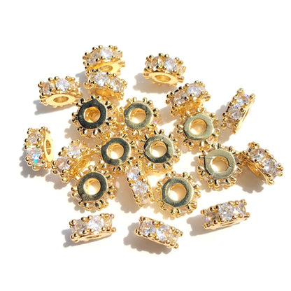 20-50pcs/lot 7.6mm CZ Paved Rondelle Wheel Spacers Gold CZ Paved Spacers New Spacers Arrivals Rondelle Beads Wholesale Charms Beads Beyond