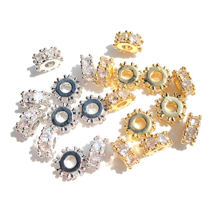 20-50pcs/lot 7.6mm CZ Paved Rondelle Wheel Spacers Mix Colors CZ Paved Spacers New Spacers Arrivals Rondelle Beads Wholesale Charms Beads Beyond