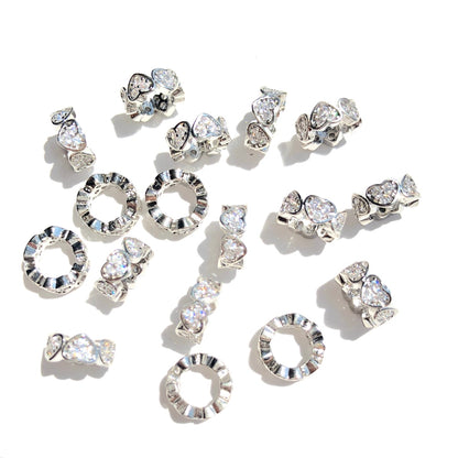 20-50pcs/lot CZ Paved Big Hole Heart Rondelle Wheel Spacers Silver CZ Paved Spacers Big Hole Beads New Spacers Arrivals Rondelle Beads Wholesale Charms Beads Beyond