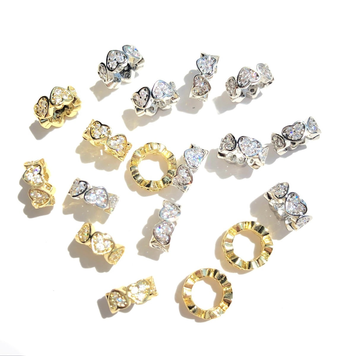 20-50pcs/lot CZ Paved Big Hole Heart Rondelle Wheel Spacers Mix Colors CZ Paved Spacers Big Hole Beads New Spacers Arrivals Rondelle Beads Wholesale Charms Beads Beyond