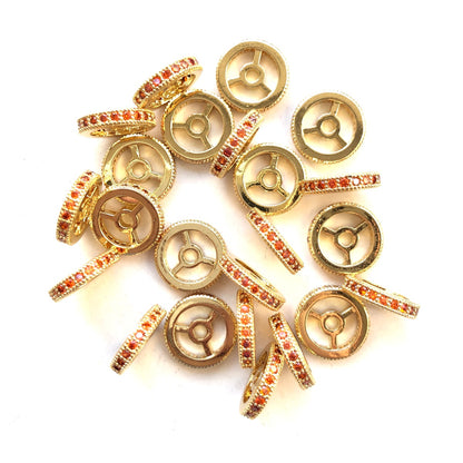 20pcs/lot 9.6/12mm Reddish Orange CZ Paved Wheel Rondelle Spacers Gold CZ Paved Spacers New Spacers Arrivals Rondelle Beads Charms Beads Beyond