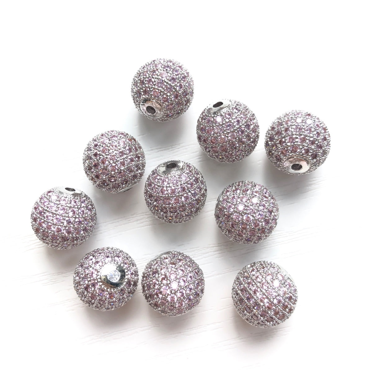 5/10/20pcs/lot 12mm Pink CZ Paved Ball Spacers Pink on Silver CZ Paved Spacers 12mm Beads Ball Beads Colorful Zirconia Charms Beads Beyond