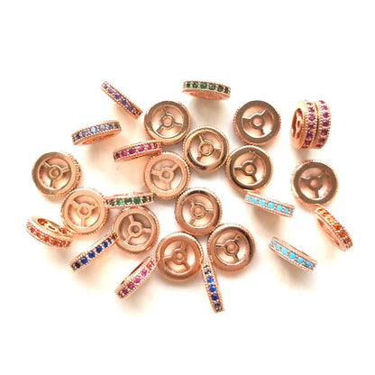 20pcs/lot 9.6/12mm Multicolor CZ Paved Wheel Rondelle Spacers Mix Rose Gold CZ Paved Spacers New Spacers Arrivals Rondelle Beads Charms Beads Beyond