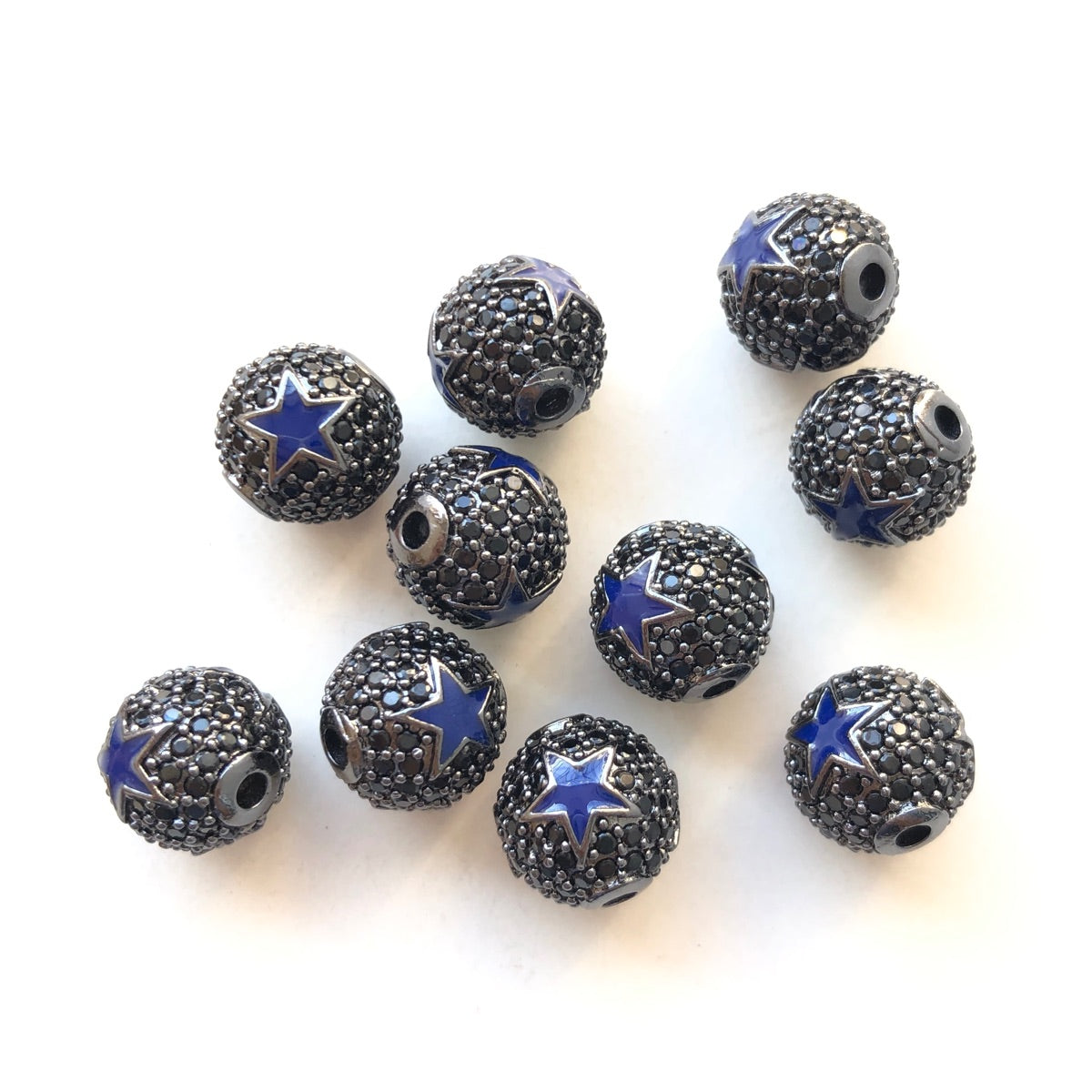 10-20pcs/lot 10mm CZ Paved Cowboys Star Ball Spacers Beads Black on Black CZ Paved Spacers 10mm Beads American Football Sports Ball Beads New Spacers Arrivals Charms Beads Beyond