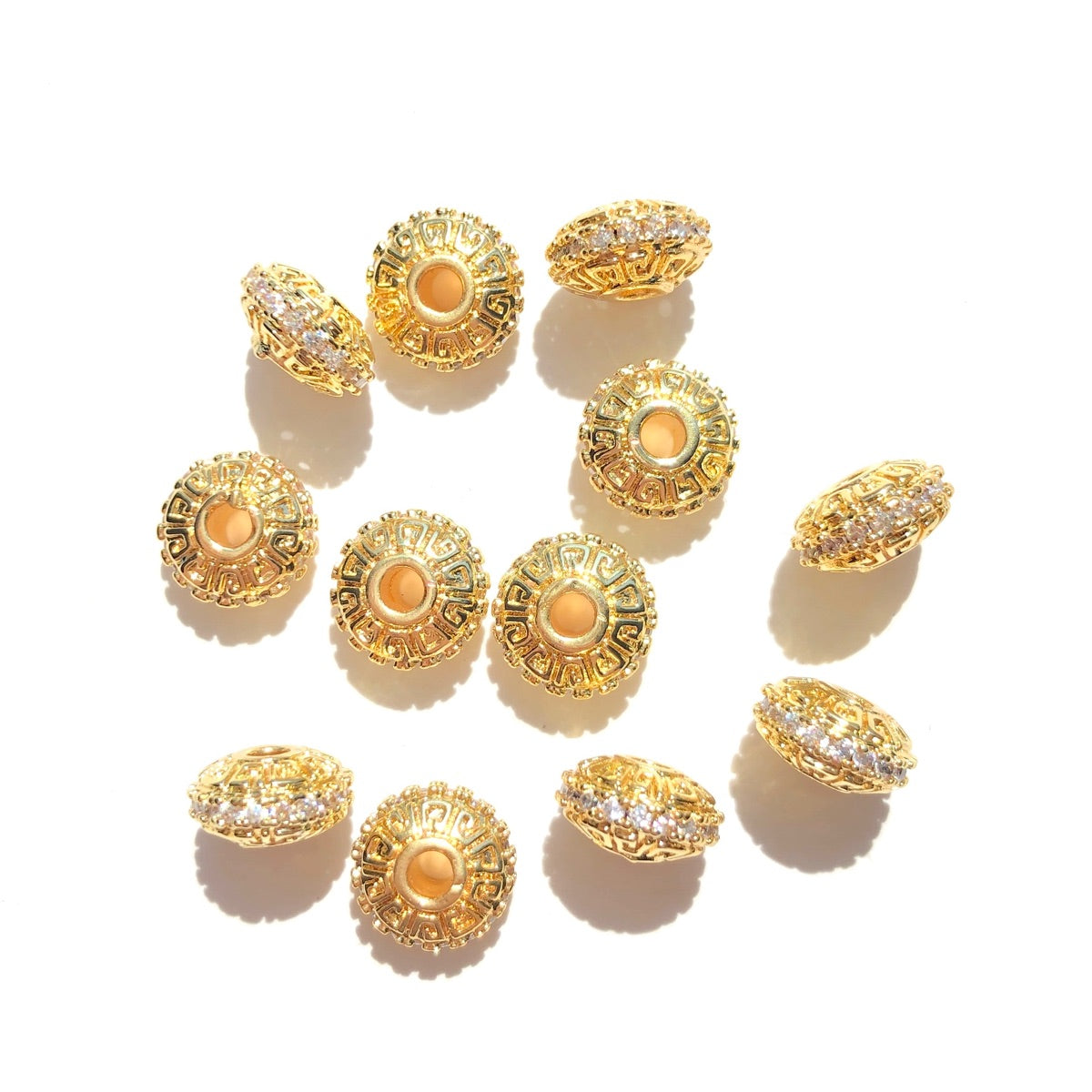 20-50pcs/lot 7.7mm CZ Paved Rondelle Wheel Spacers Gold CZ Paved Spacers New Spacers Arrivals Rondelle Beads Wholesale Charms Beads Beyond