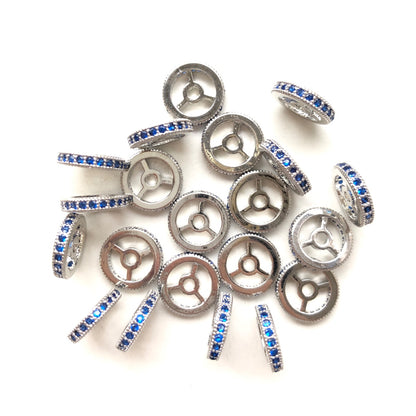 20pcs/lot 9.6/12mm Blue CZ Paved Wheel Rondelle Spacers Silver CZ Paved Spacers New Spacers Arrivals Rondelle Beads Charms Beads Beyond