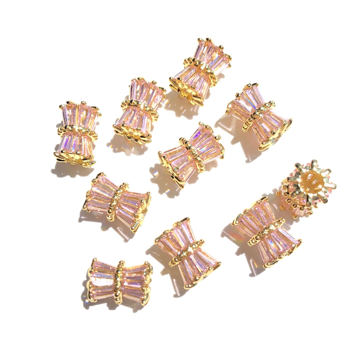 10-20-50pcs/lot Pink CZ Paved Hourglass Spacers Gold CZ Paved Spacers Hourglass Beads New Spacers Arrivals Wholesale Charms Beads Beyond