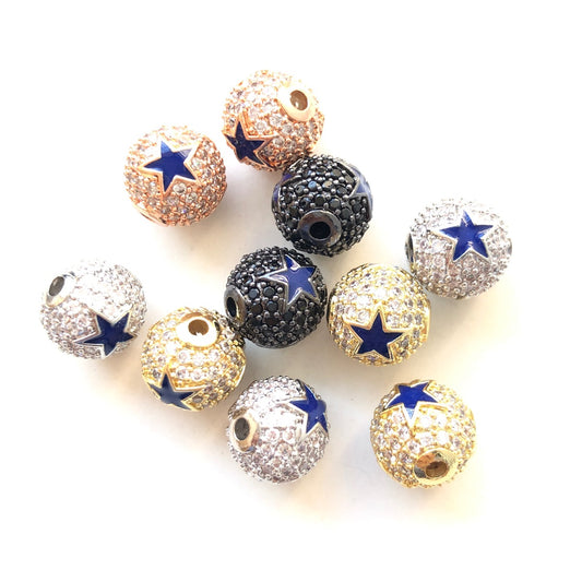 10-20pcs/lot 10mm CZ Paved Cowboys Star Ball Spacers Beads Mix Colors CZ Paved Spacers 10mm Beads American Football Sports Ball Beads New Spacers Arrivals Charms Beads Beyond