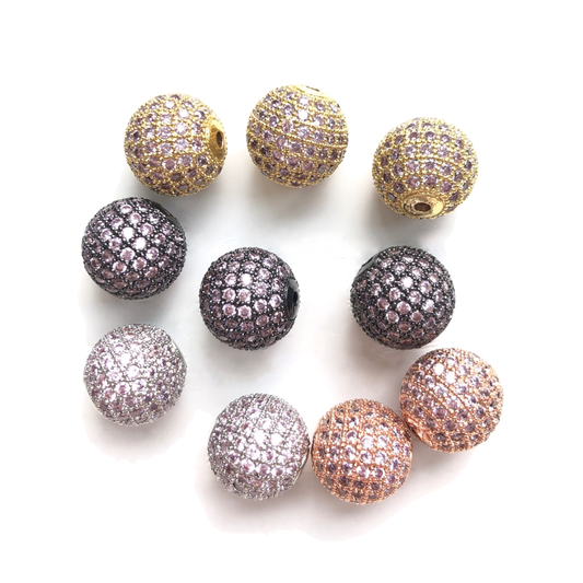 5/10/20pcs/lot 12mm Pink CZ Paved Ball Spacers Mix Colors CZ Paved Spacers 12mm Beads Ball Beads Colorful Zirconia Charms Beads Beyond