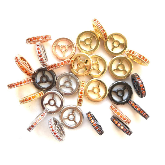 20pcs/lot 9.6/12mm Reddish Orange CZ Paved Wheel Rondelle Spacers Mix Colors CZ Paved Spacers New Spacers Arrivals Rondelle Beads Charms Beads Beyond