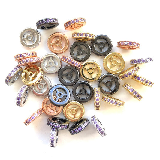 20pcs/lot 9.6/12mm Purple CZ Paved Wheel Rondelle Spacers Mix Colors CZ Paved Spacers New Spacers Arrivals Rondelle Beads Charms Beads Beyond