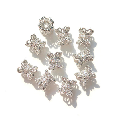 10-20-50pcs/lot 8mm CZ Paved Hollow Hourglass Spacers Silver CZ Paved Spacers Hourglass Beads New Spacers Arrivals Wholesale Charms Beads Beyond