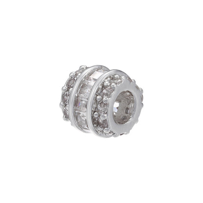 10pcs/lot 5.5*6mm Clear Fuchsia CZ Paved Wheel Spacers Clear on Silver CZ Paved Spacers Big Hole Beads New Spacers Arrivals Charms Beads Beyond