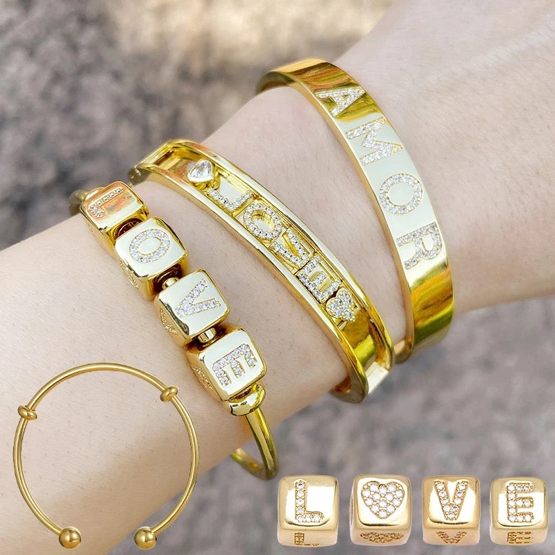 CZ Paved Initial Alphabet Letter Cubic Spacers And Bangles Women Bangles Women Bangles Charms Beads Beyond