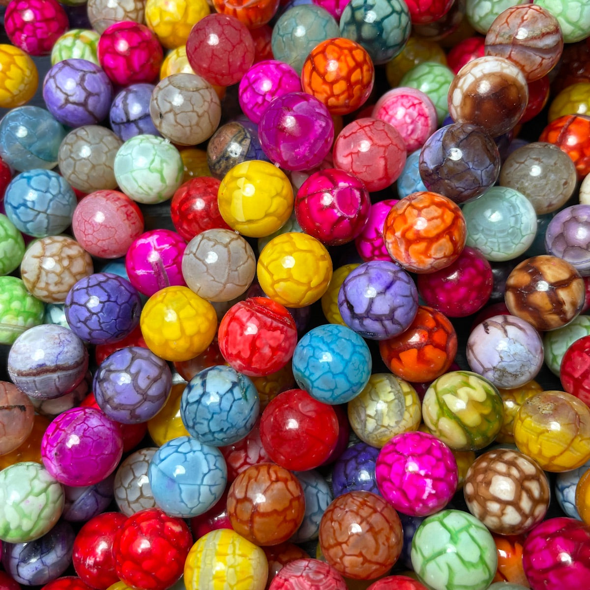 2 Strands/lot 12mm Colorful Cracked Fire Agate Round Stone Beads Multicolor Stone Beads New Beads Arrivals Round Agate Beads Charms Beads Beyond