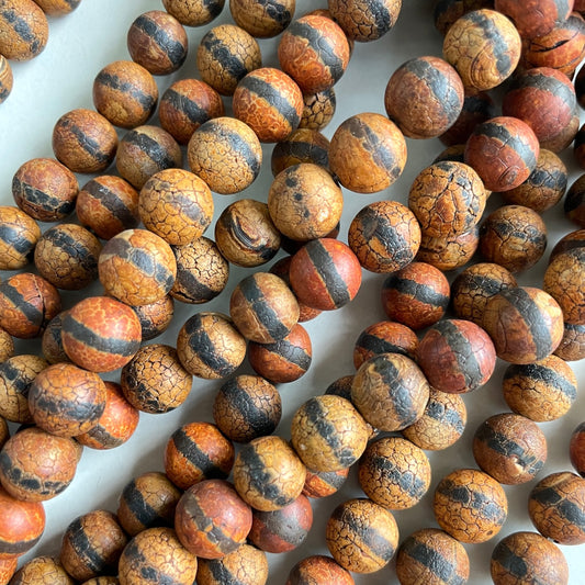 10mm Vintage One Line Orange Cracked Tibetan Agate Round Stone Beads Stone Beads New Beads Arrivals Tibetan Beads Charms Beads Beyond