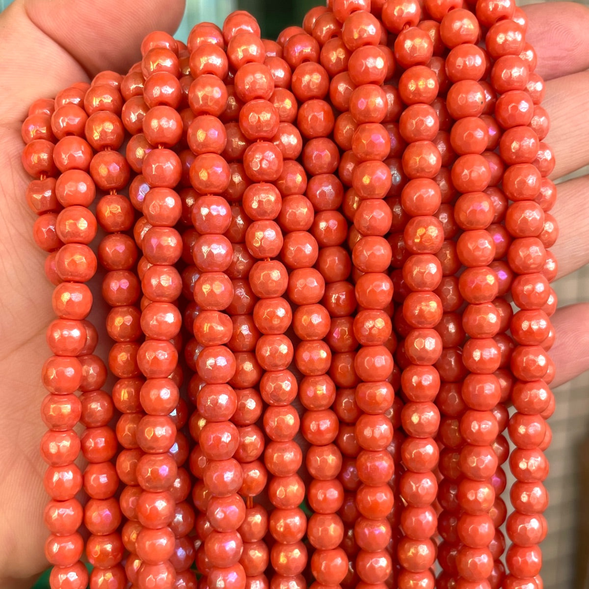 2 Strands/lot 6mm Electroplated Red White Orange Blue Black Pink Faceted Jade Stone Beads Orange Electroplated Beads Electroplated Faceted Jade Beads New Beads Arrivals Charms Beads Beyond