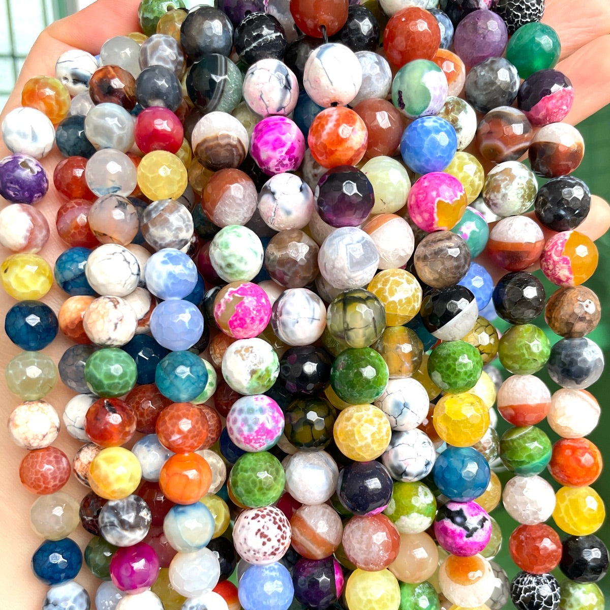2 Strands/lot 8/1012mm MultIcolor Colorful Fire Agate Faceted Stone Beads Stone Beads Faceted Agate Beads New Beads Arrivals Charms Beads Beyond