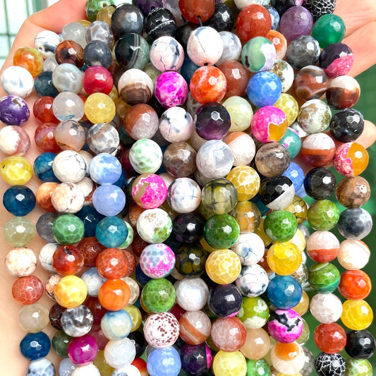 2 Strands/lot 8/1012mm MultIcolor Colorful Fire Agate Faceted Stone Beads Stone Beads Faceted Agate Beads New Beads Arrivals Charms Beads Beyond