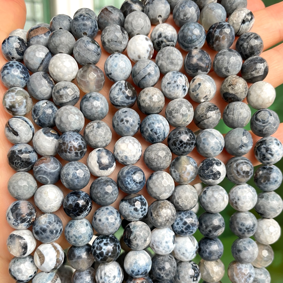 2 Strands/lot 10mm Gray Faceted Fire Agate Stone Beads Stone Beads Faceted Agate Beads New Beads Arrivals Charms Beads Beyond