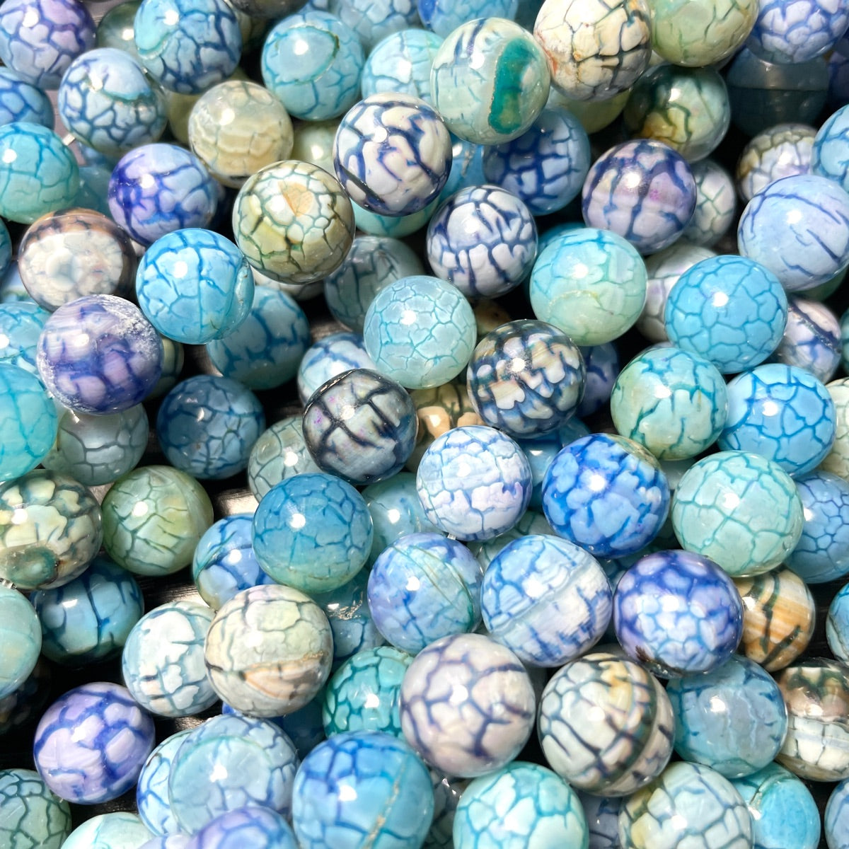 2 Strands/lot 12mm Colorful Cracked Fire Agate Round Stone Beads Light Blue Stone Beads New Beads Arrivals Round Agate Beads Charms Beads Beyond
