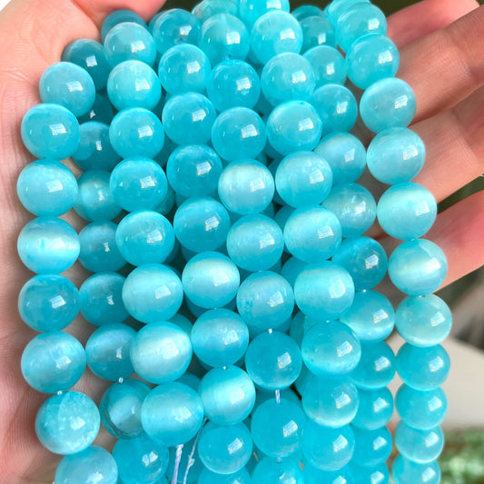 2 Strands/lot 8/10mm Premium Quality Turquoise Blue Selenite Smooth Beads Stone Beads 8mm Stone Beads New Beads Arrivals Selenite Beads Charms Beads Beyond