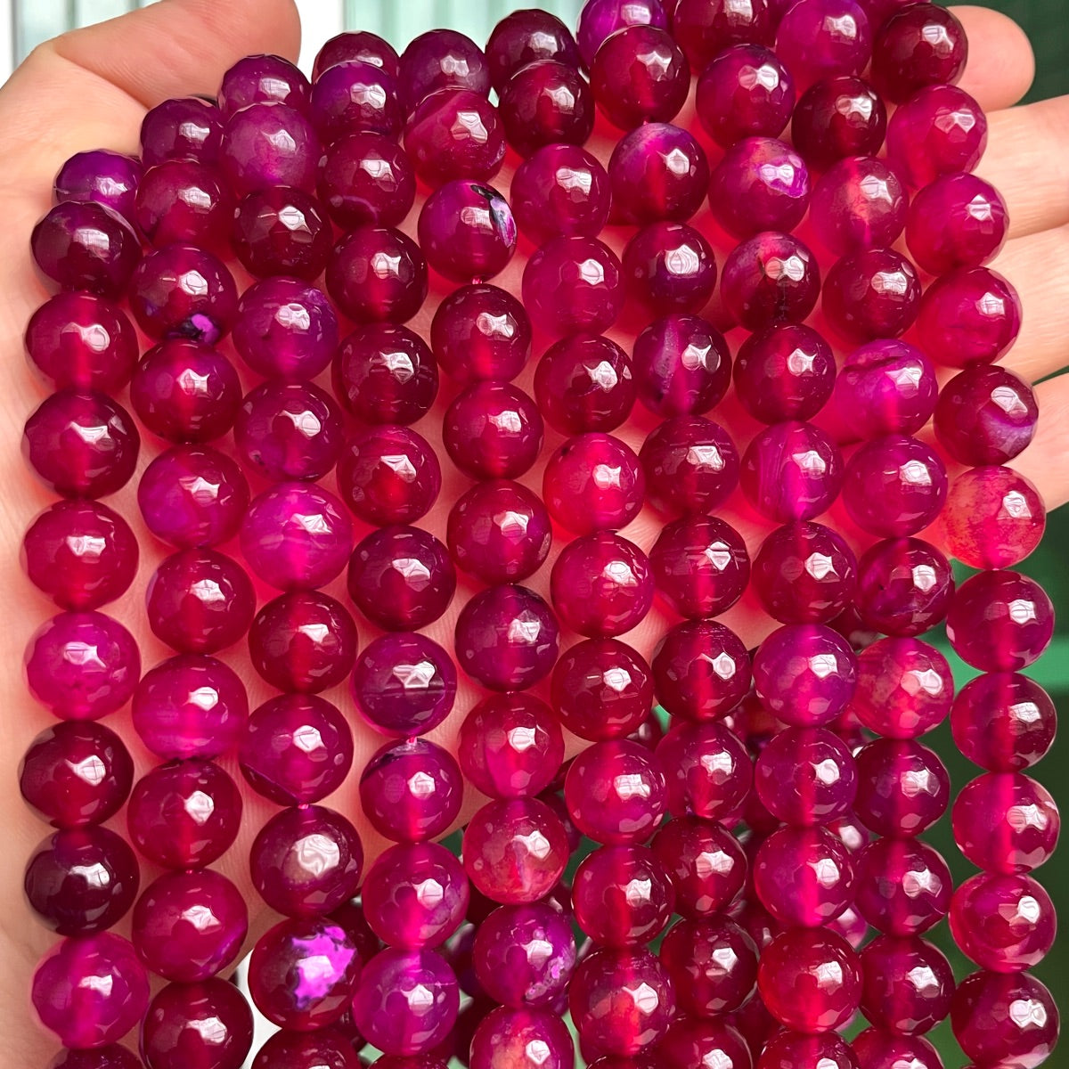 2 Strands/lot 10mm Dark Fuchsia Agate Faceted Stone Beads Stone Beads Breast Cancer Awareness Faceted Agate Beads New Beads Arrivals Charms Beads Beyond