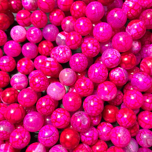 2 Strands/lot 12mm Fuchsia Cracked Fire Agate Round Stone Beads Stone Beads Breast Cancer Awareness New Beads Arrivals Round Agate Beads Charms Beads Beyond