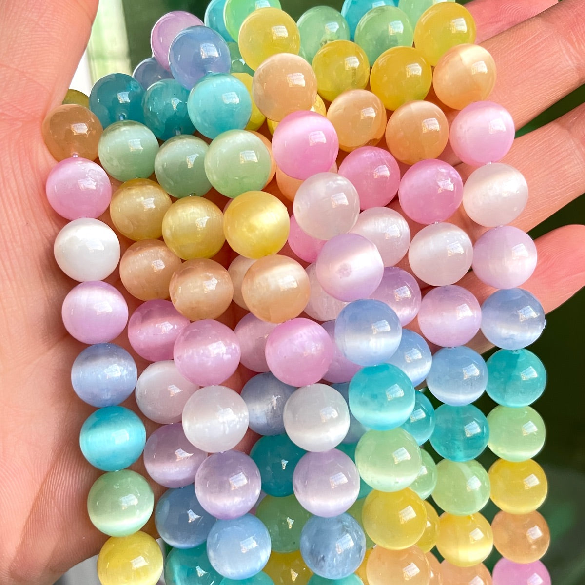 2 Strands/lot 8/10mm Rainbow Multicolor Selenite Smooth Beads Stone Beads 8mm Stone Beads New Beads Arrivals Selenite Beads Charms Beads Beyond