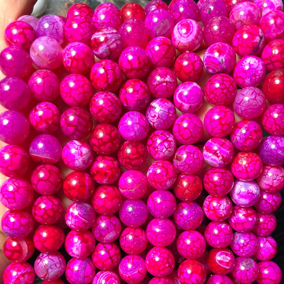 2 Strands/lot 12mm Fuchsia Cracked Fire Agate Round Stone Beads Stone Beads Breast Cancer Awareness New Beads Arrivals Round Agate Beads Charms Beads Beyond
