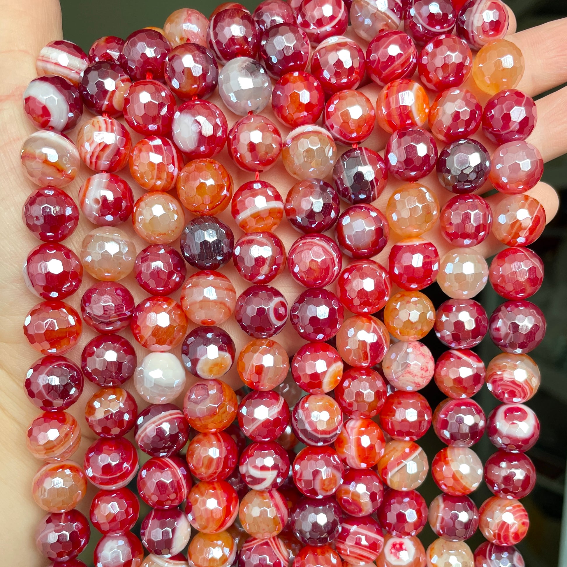 10, 12mm Electroplated Red Banded Agate Stone Faceted Beads-Grade A Premium Quality Electroplated Beads 12mm Stone Beads New Beads Arrivals Premium Quality Agate Beads Charms Beads Beyond