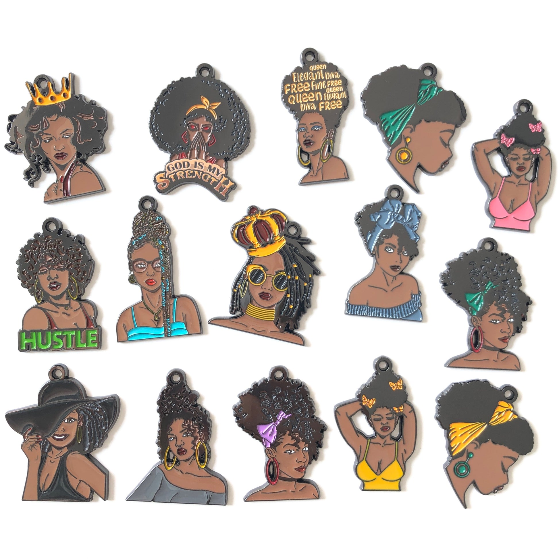 10pcs/lot Afro Black Girl Charms Bundle Enamel Afro Charms On Sale Charms Beads Beyond