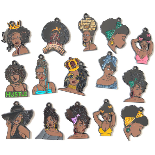 10pcs/lot Afro Black Girl Charms Bundle Enamel Afro Charms On Sale Charms Beads Beyond