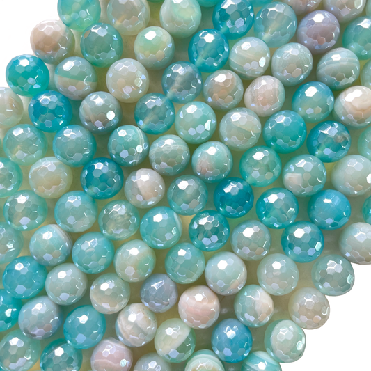 12mm Electroplated Light Blue Banded Agate Stone Faceted Beads--Grade A Premium Quality Electroplated Beads 12mm Stone Beads New Beads Arrivals Premium Quality Agate Beads Charms Beads Beyond