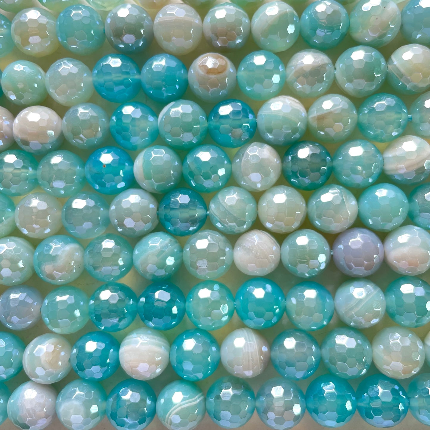 12mm Electroplated Light Blue Banded Agate Stone Faceted Beads--Grade A Premium Quality Electroplated Beads 12mm Stone Beads New Beads Arrivals Premium Quality Agate Beads Charms Beads Beyond